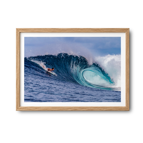 Almond Tubes surf photography print by John Seaton Callahan in a natural wood frame