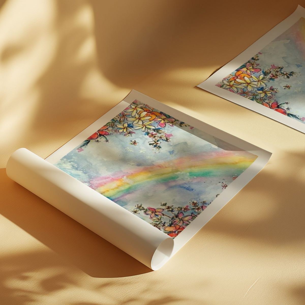 Wave Under the Rainbow watercolour surf painting by Rebekah Steen, unframed print