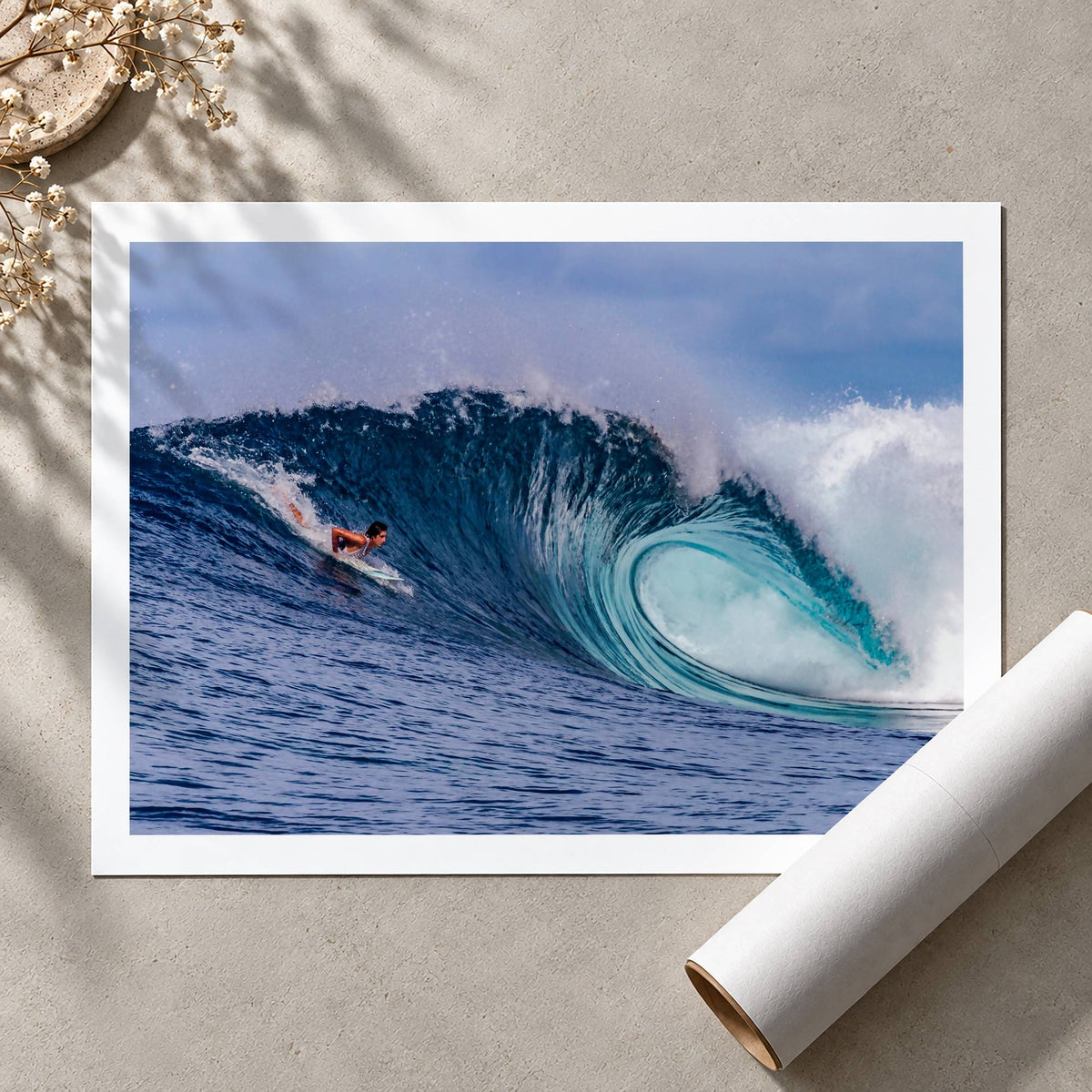 Almond Tubes surf photograph by John Seaton Callahan of Indonesia, rolled unframed print with a white border