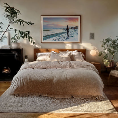 Chilled Vibes, Nova Scotia surf photography print by Adam Cornick framed in a bedroom