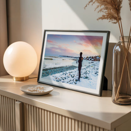 Chilled Vibes surf photography print by Adam Cornick framed on a table