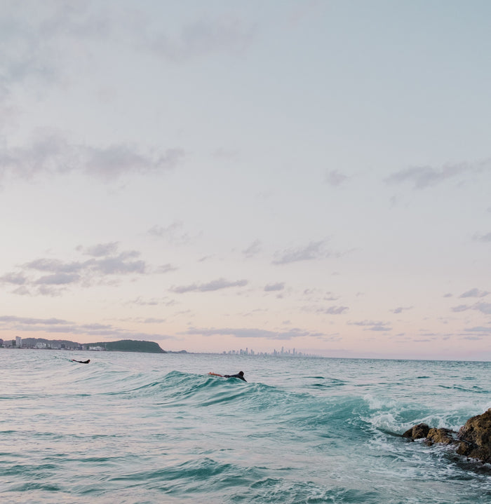 Surf at sunset at Currumbin, Gold Coast, photographed by Chris Hepworth