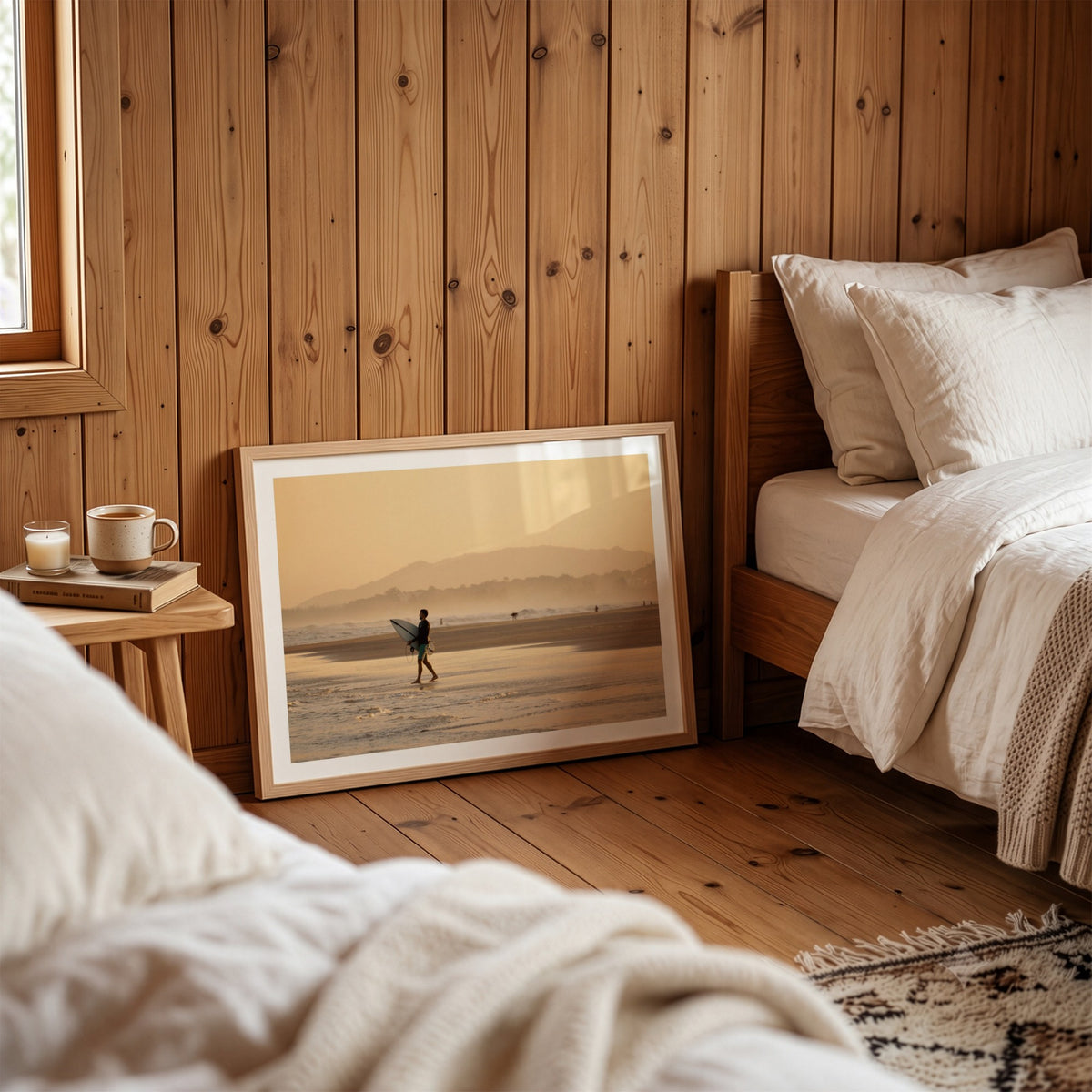 Praia da Vila, Brazil sunset surf photography print by Douglas Schneiders framed in a dark room