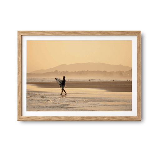 Praia da Vila, Brazil sunset surf photography print by Douglas Schneiders in a wooden frame