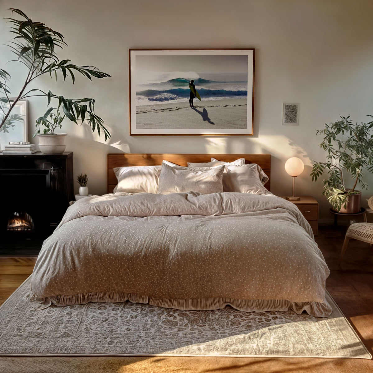Heaven on a Stick surf photography print by Sean Davey framed on a bedroom wall