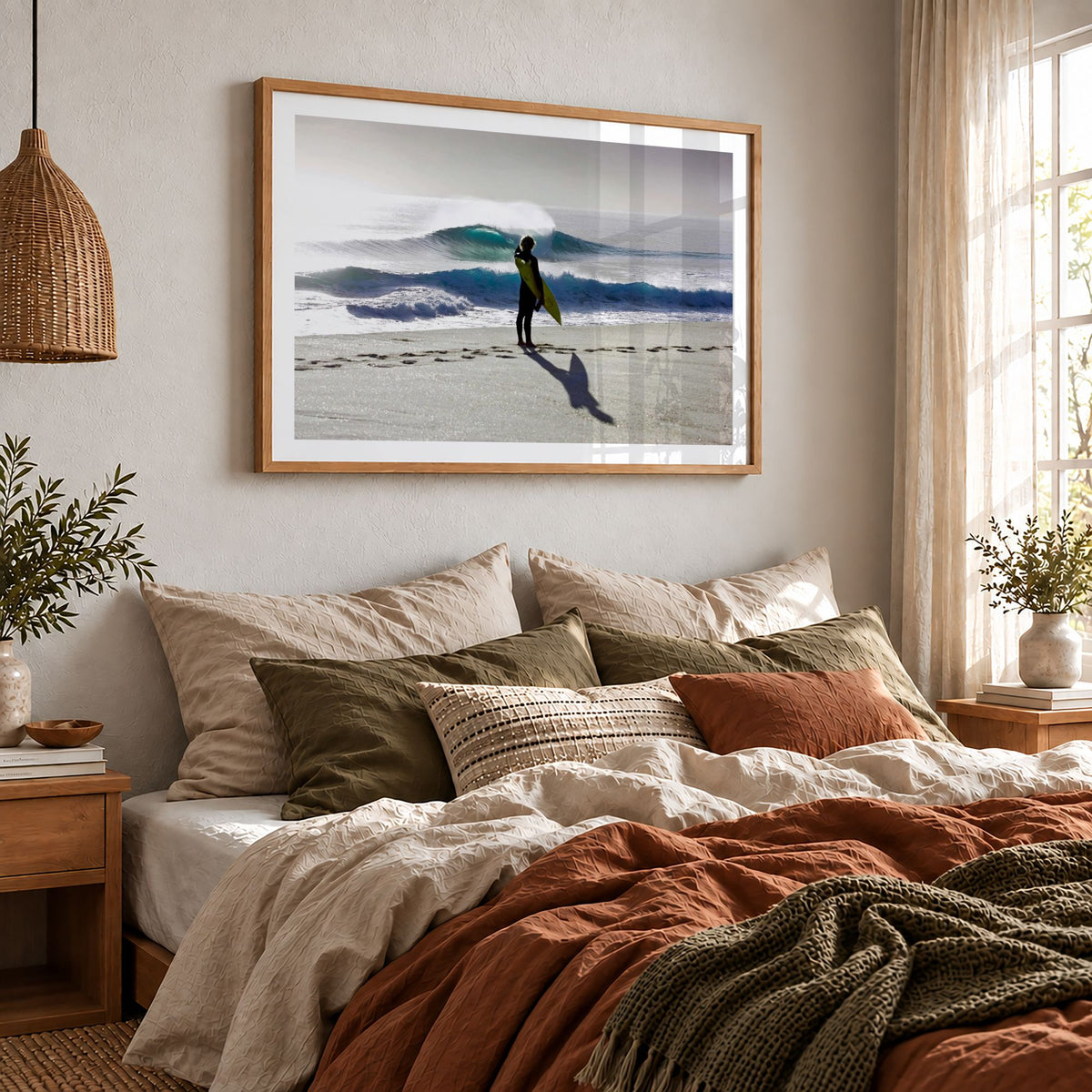 Heaven on a Stick surf photography print by Sean Davey framed in a bedroom
