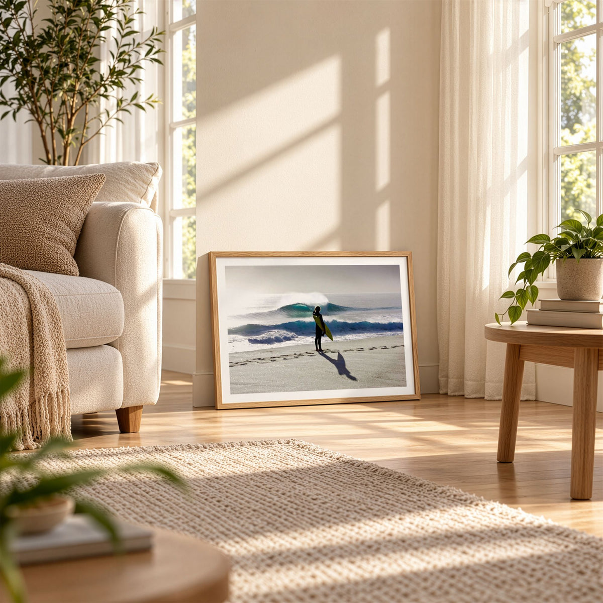 Heaven on a Stick surf photography print by Sean Davey framed on the floor