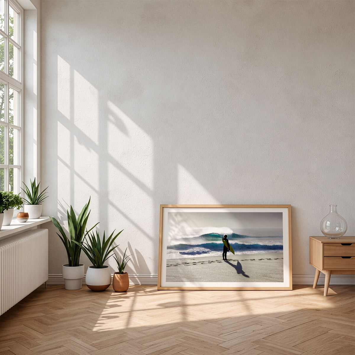 Heaven on a Stick surf photography print by Sean Davey in an oak frame