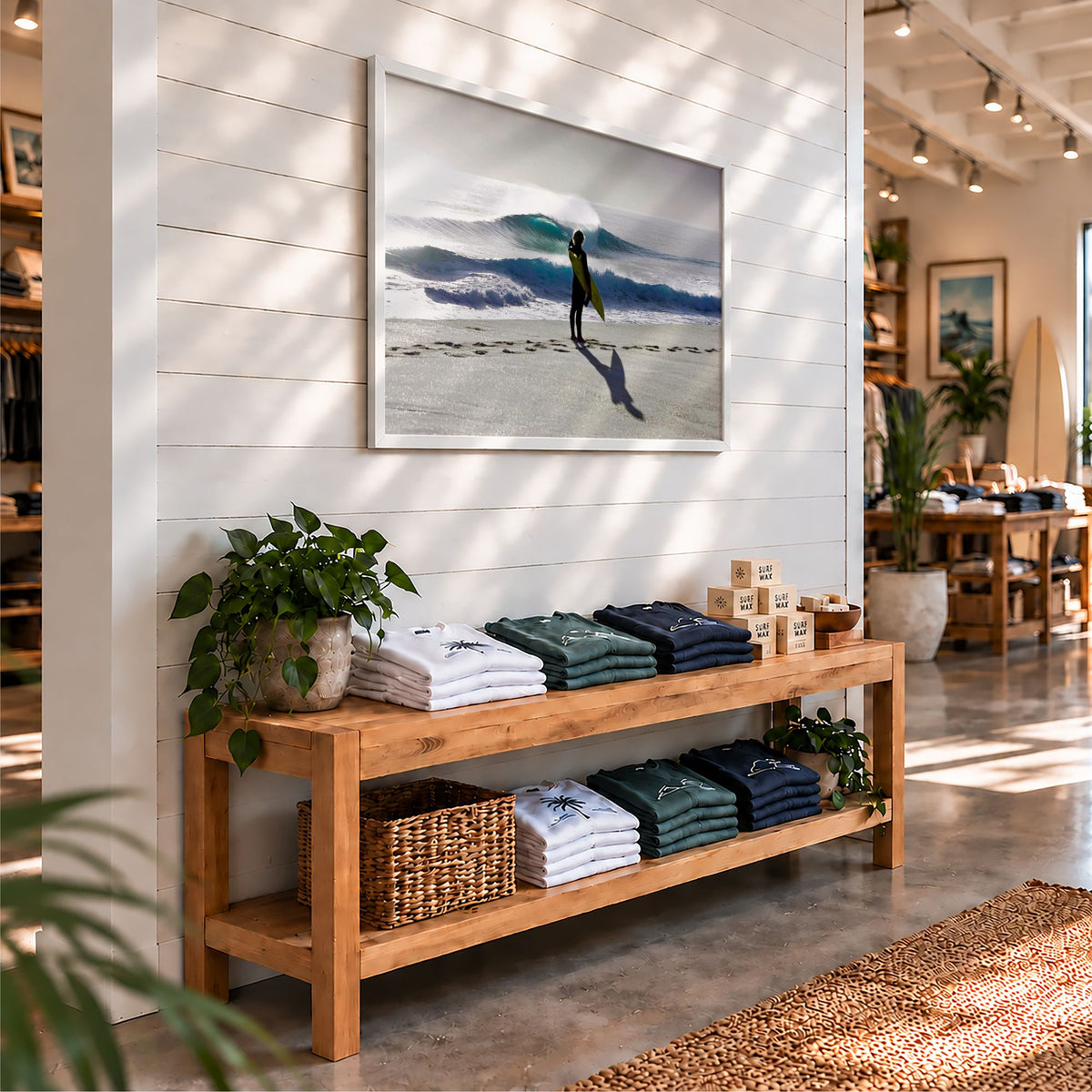 Heaven on a Stick surf photography print by Sean Davey displayed in a surf shop