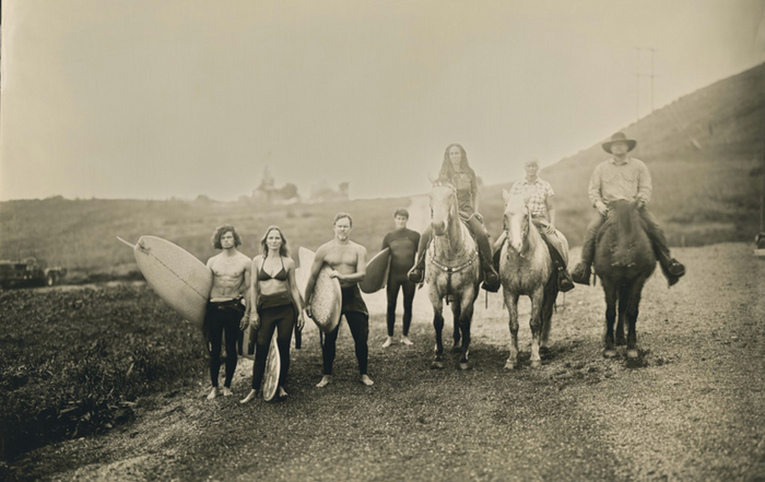 Surfers with horses and cowboys, tintype portrait by Joni Sternbach
