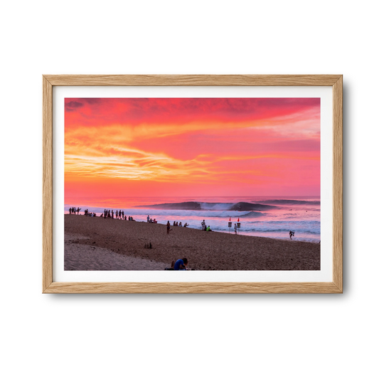 Pipeadelic surf photography print by Sean Davey in a natural wood frame