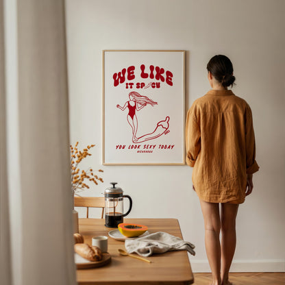 We Like It Spicy surf illustration print by Osci displayed by a dining table